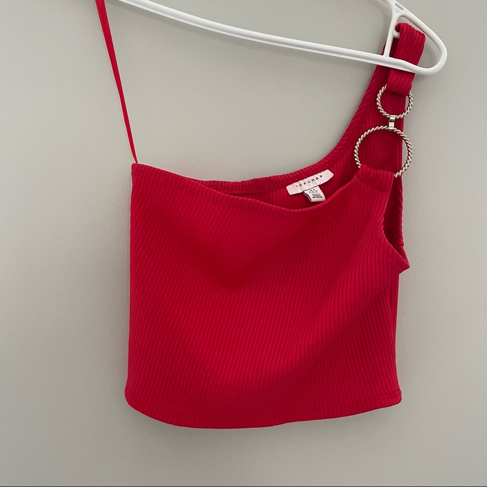 Top shop red crop top with one shoulder and added pieces on shoulder